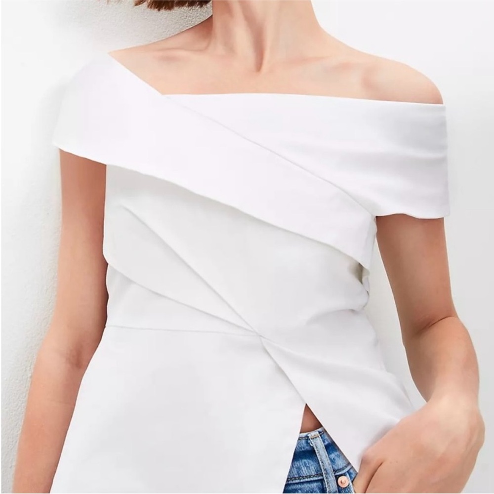 Loft  White asymmetrical Off-Shoulder Women's Top - Picture 2 of 3